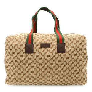 Gucci GG Canvas Sherry Boston Bag Shoulder Travel Leather Beige Brown Cream